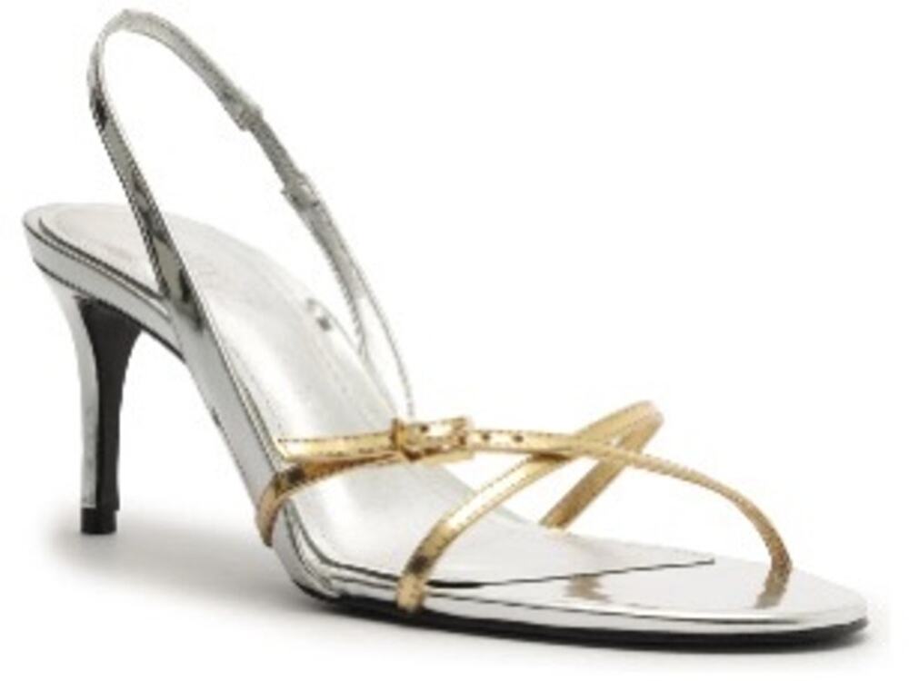 SCHUTZ Cassie Mid Heel Sandals Silver Gold Women’s Size 10